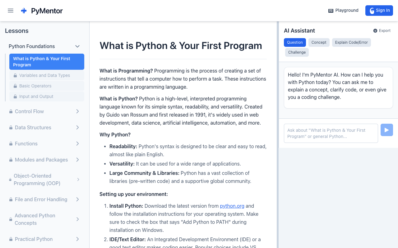 AI编程导师PyMentor：零基础轻松攻克Python，大学生必备学习神器！