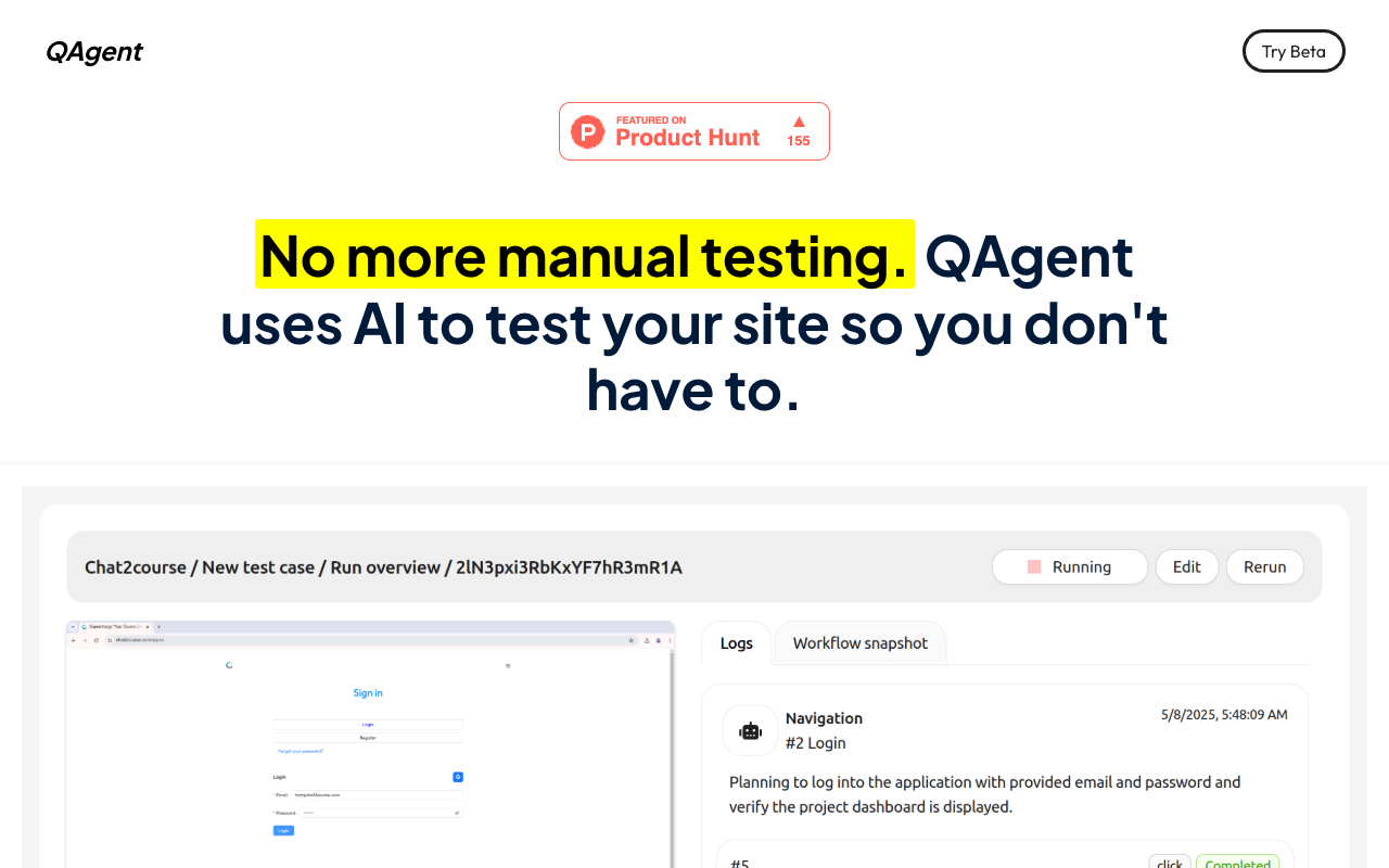 Qagent - Let AI handle your web application testing AI Testing