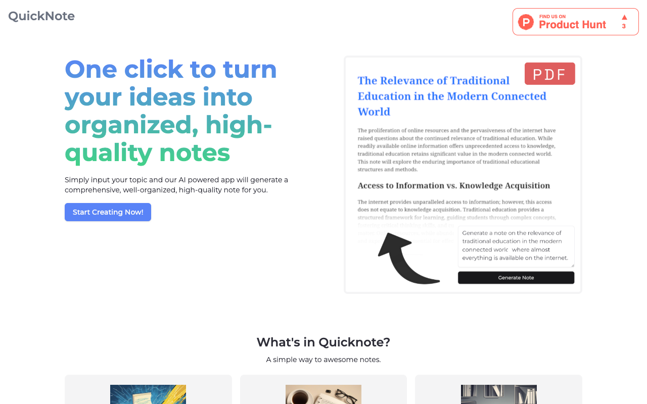 QuickNote - Your AI-powered note generation assistant AI Productivity