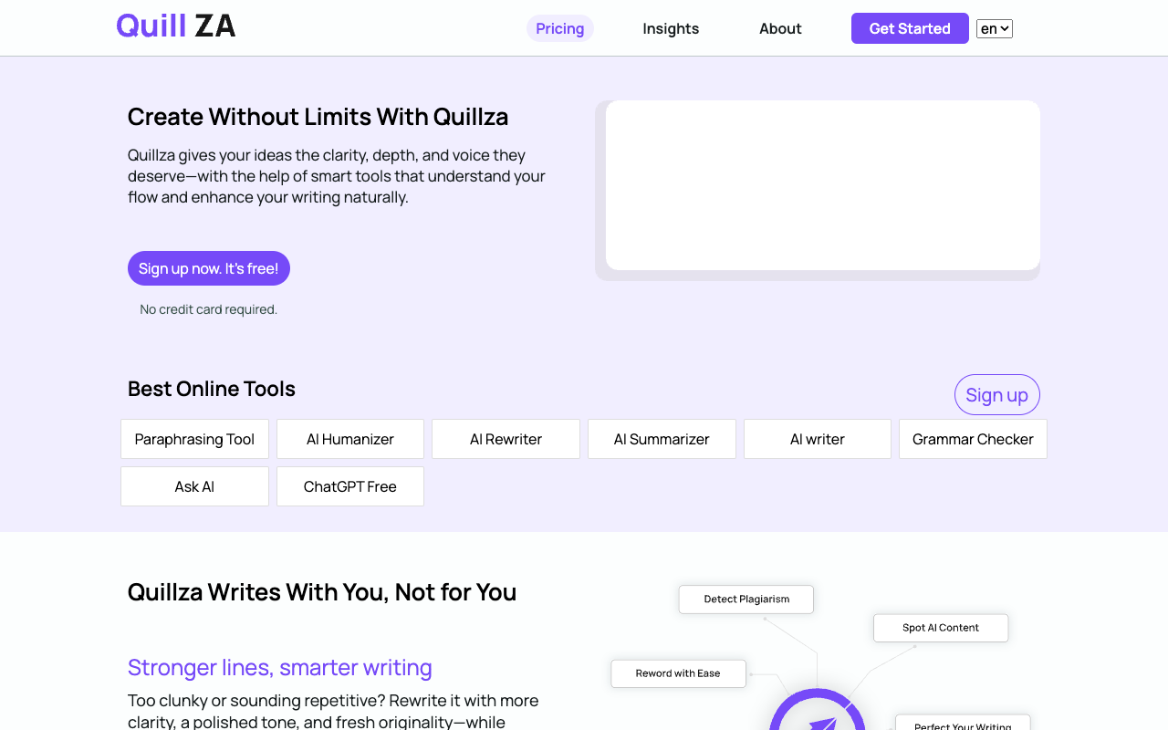 Quillza：AI驱动的写作神器，助你轻松打造高质量原创内容！