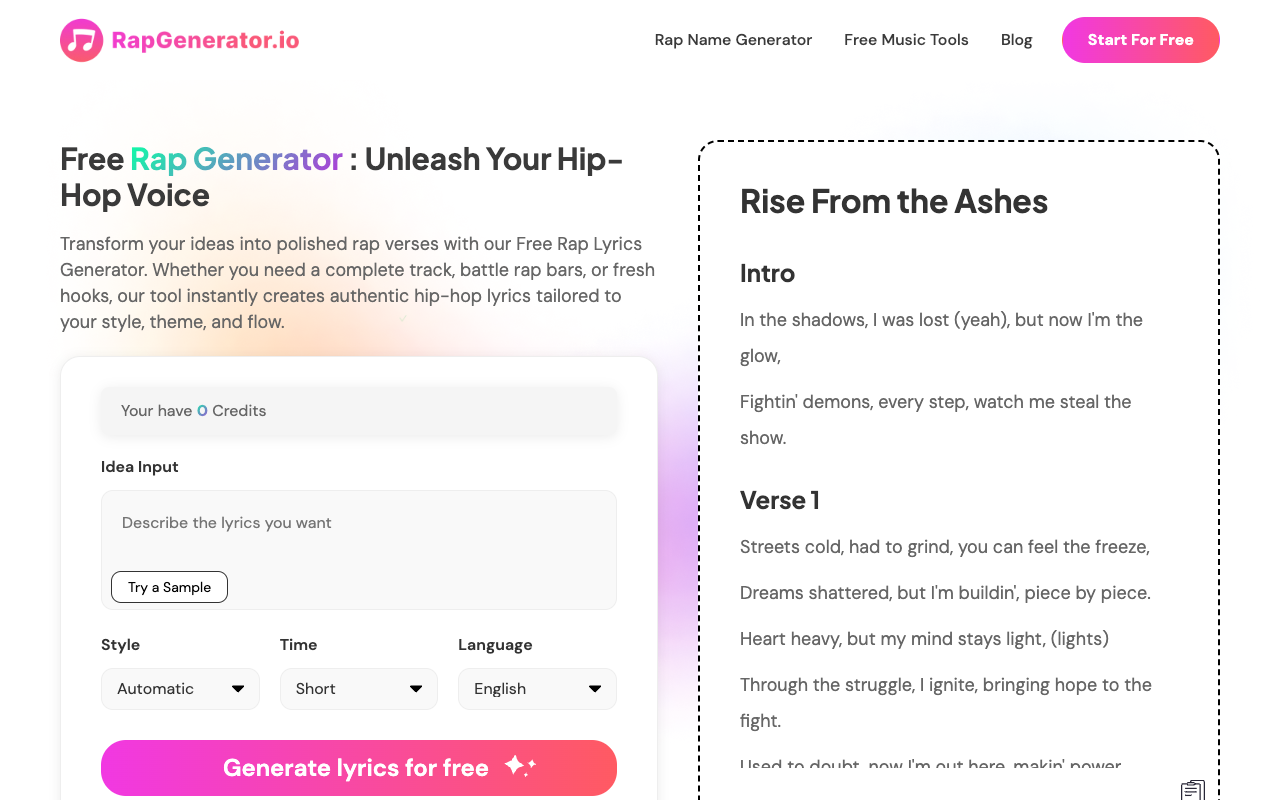 Rap Generator - Create Powerful Rap Lyrics Instantly Rap Music AI