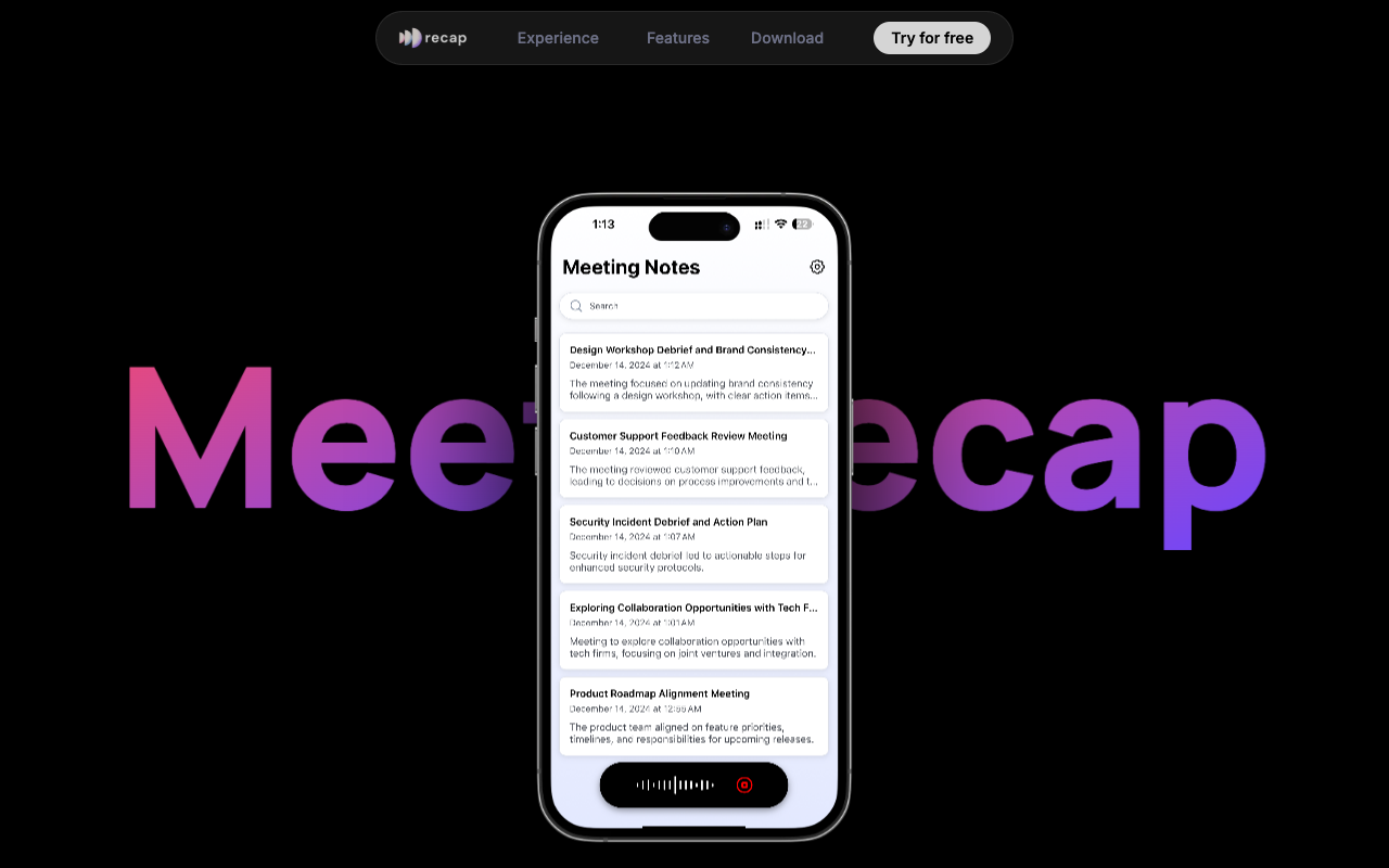 Recap - AI-Powered Meeting Summarization Made Easy AI Productivity