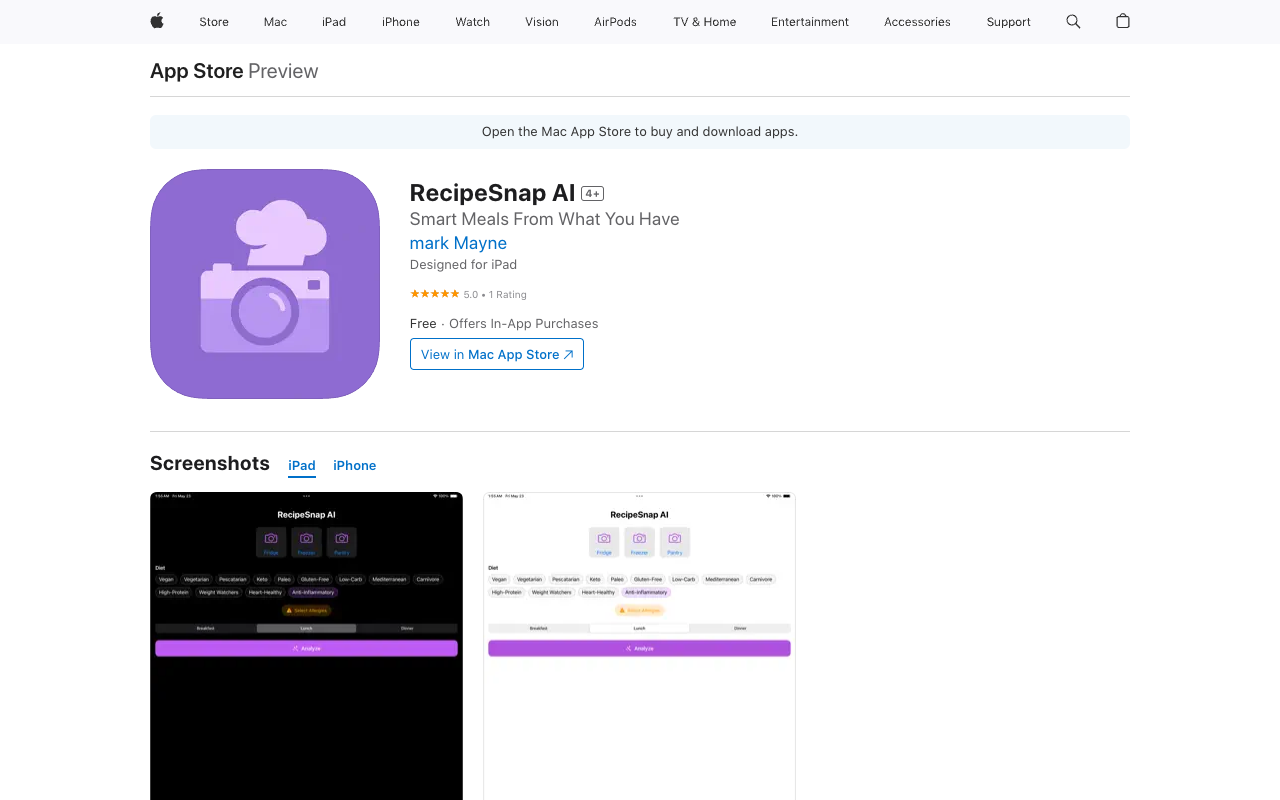 RecipeSnap AI - Turn fridge photos into recipes with AI AI recipes food-waste