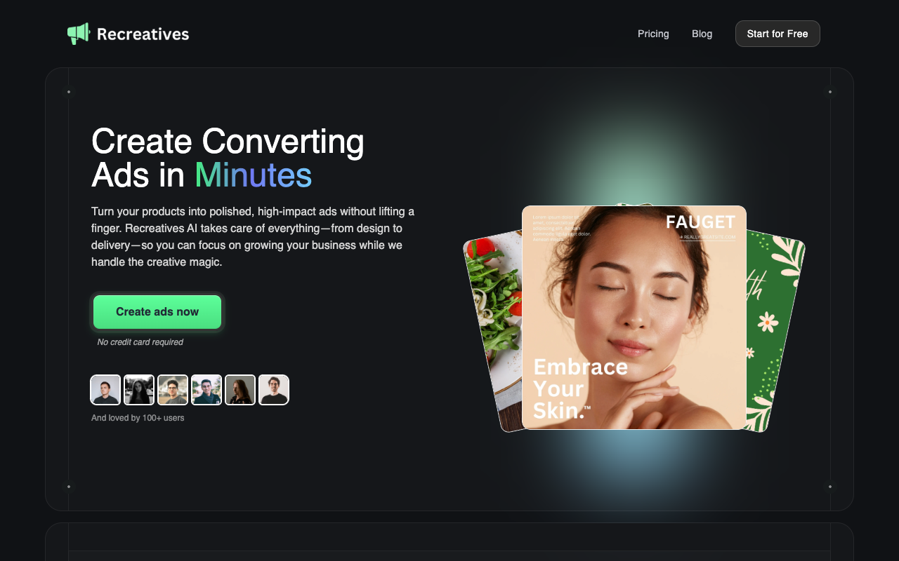 Recreatives - Make Easy Ads Quickly with AI AI Advertising Marketing