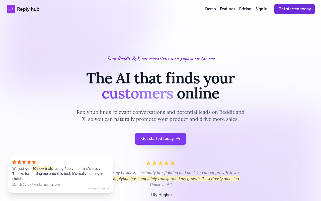 Replyhub - The AI tool that helps you find customers online AI Marketing Sales