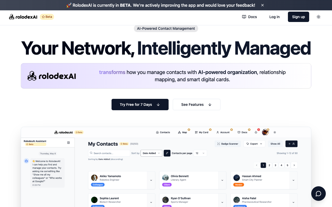 rolodexAI - An intelligent way to manage your network of contacts networking AI contact-management