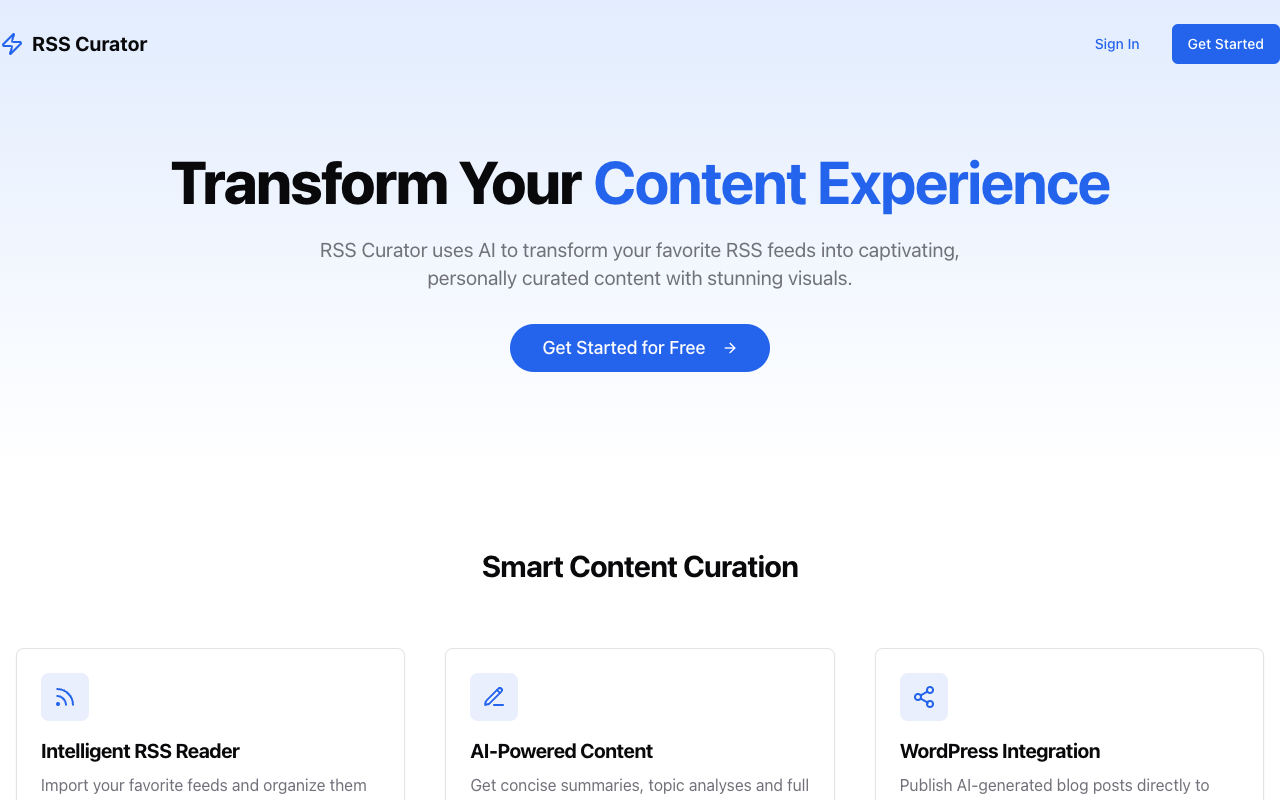 RSS Curator - Smart helper for reading news from RSS feeds AI Content Marketing