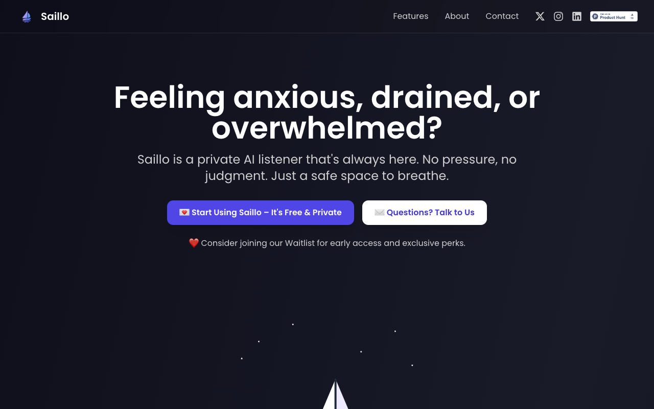 Saillo - A supportive space for tracking moods and journaling freely mood-tracking journaling AI