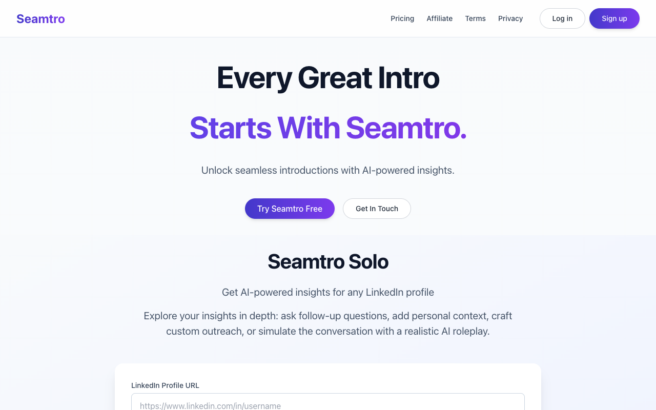 Seamtro - An AI tool that helps you make great introductions and build rapport AI introductions networking