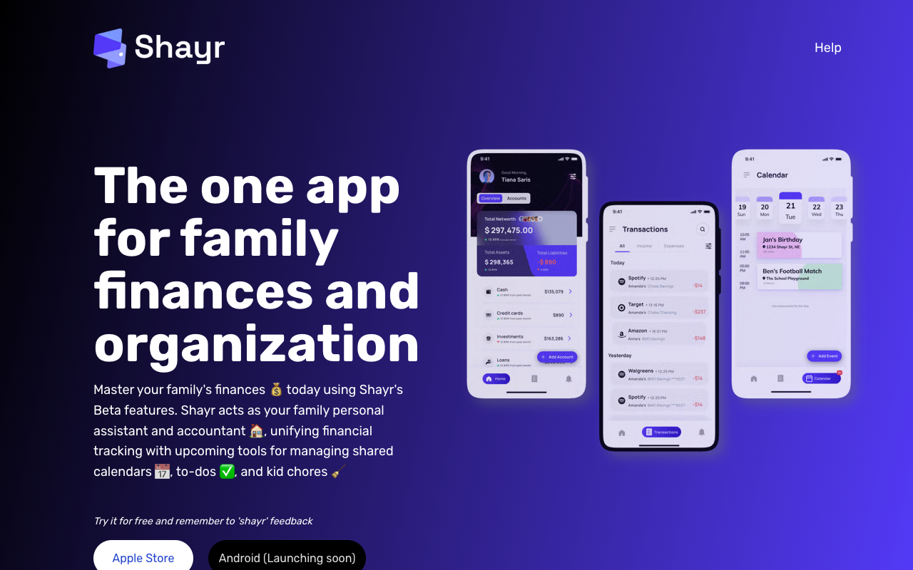 Shayr - The app that helps families manage money together Finance Budgeting Family