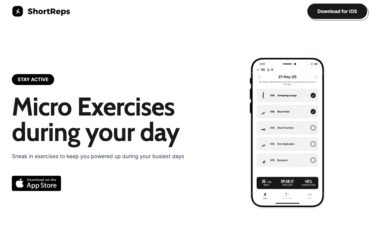 ShortReps - Snack Exercises during the day for people stuck at a desk exercise fitness health