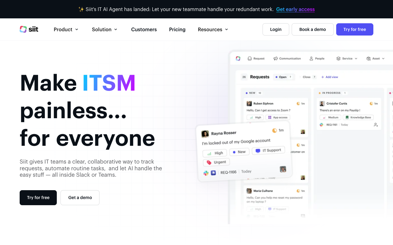 Siit AI IT Support Agent - Makes IT operations seamless AI IT support automation