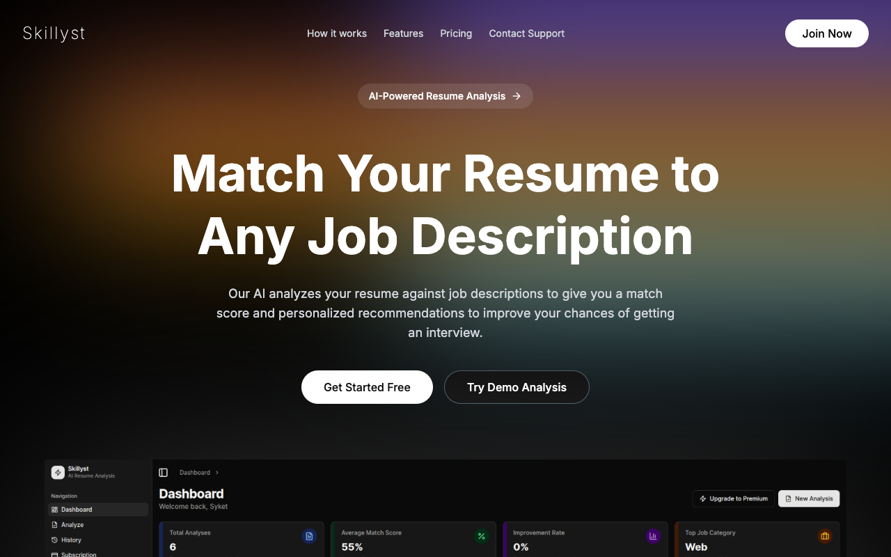 Skillyst - An AI-powered resume analyzer that helps you optimize your job applications resume AI job-seeking