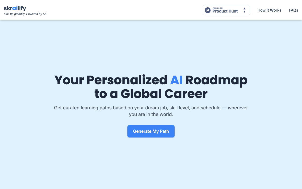 Skrailify：AI定制12周学习计划，助你高效掌握新技能！