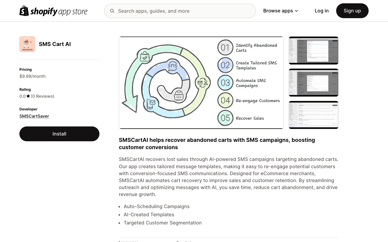 SMSCartAI - Recover Lost Sales with AI-Powered SMS Campaigns AI Marketing