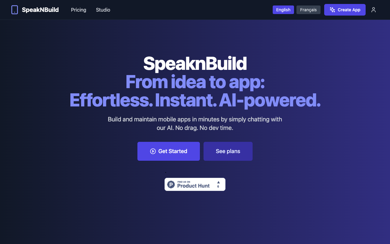 SpeakNBuild - Create your mobile app by chatting with AI AI Mobile