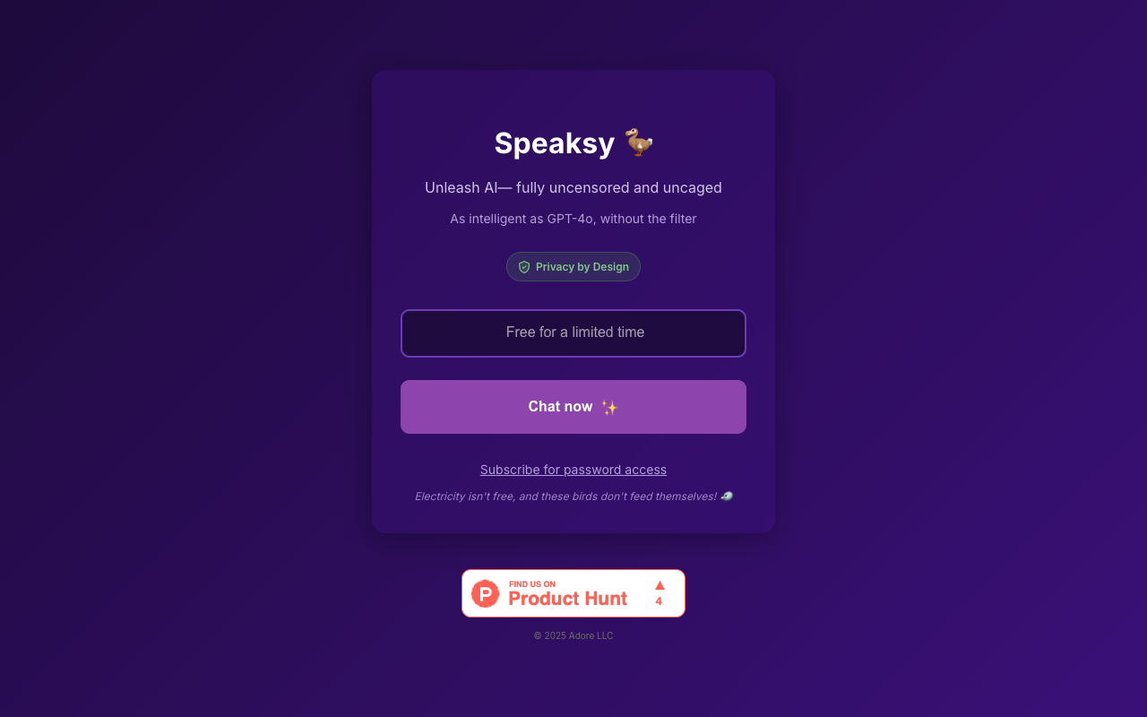Speaksy：无过滤、零记录的AI聊天平台，开启隐私对话新时代