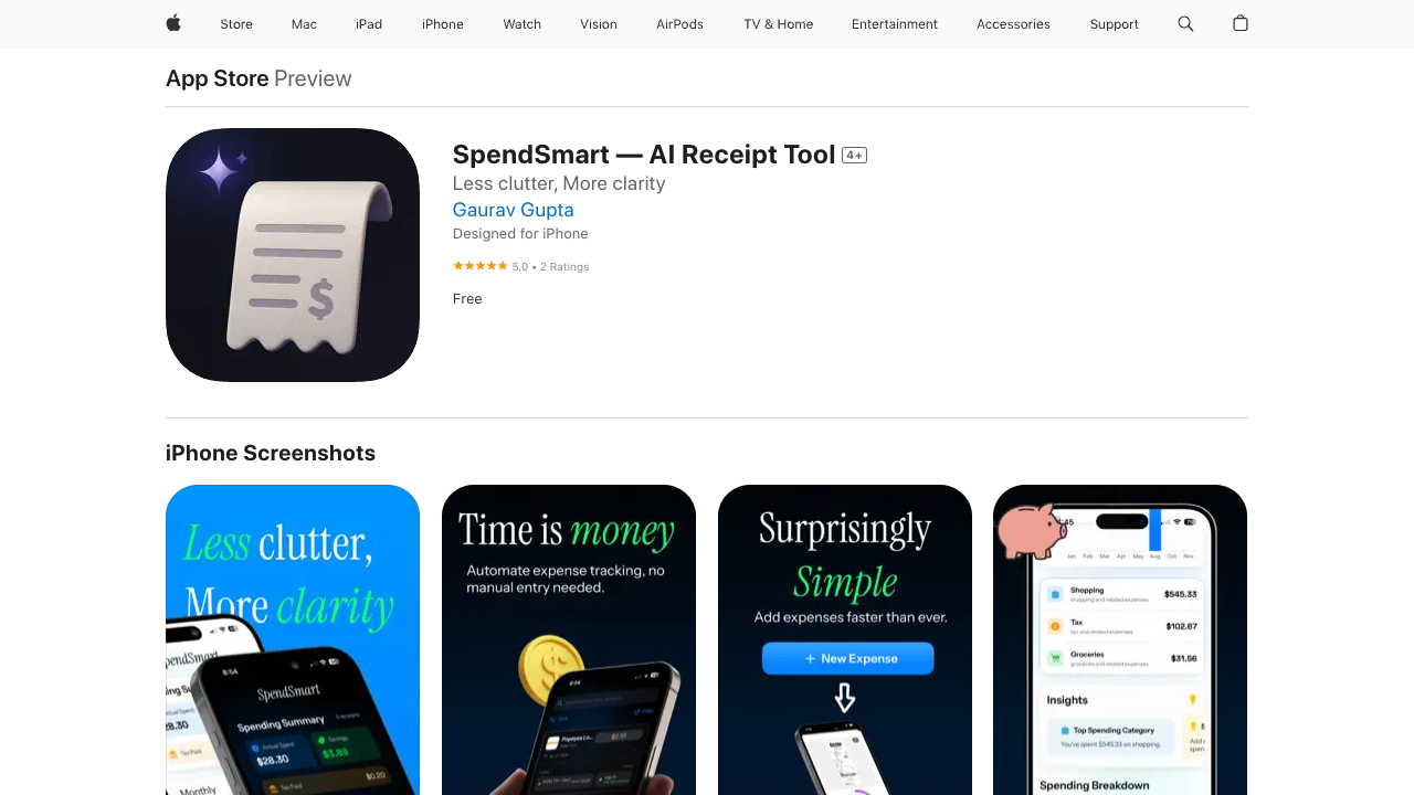 SpendSmart - An AI-powered app that simplifies receipt management for iOS users receipt-management finance AI