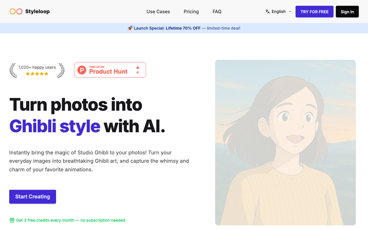 Styleloop - An AI-powered tool that transforms your photos into stunning stylized art AI photo-editing art