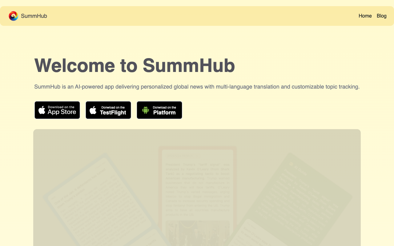SummHub - Your AI-Powered News Companion for Personalized Updates AI News Technology