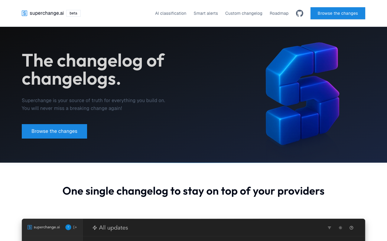 Superchange.ai - Your smart tool for keeping track of updates AI Technology Changelog