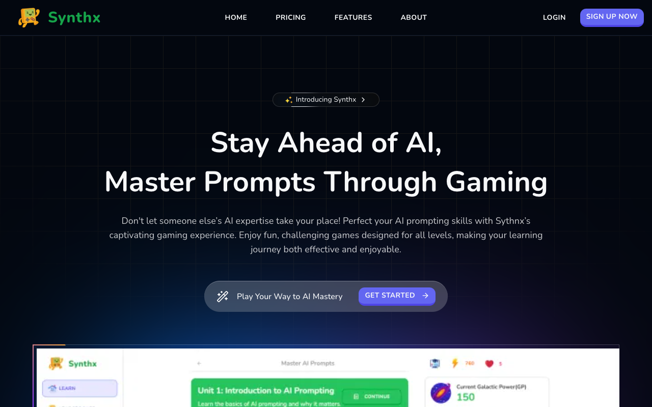 Synthx - Revolutionizing AI Prompt Learning Through Gamified Experience AI Education