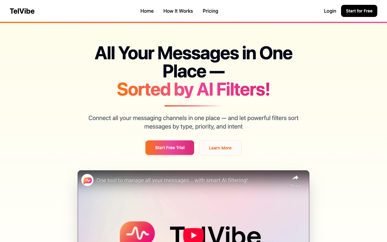 TelVibe - A smart platform that organizes all your messages in one place messages AI customer-service