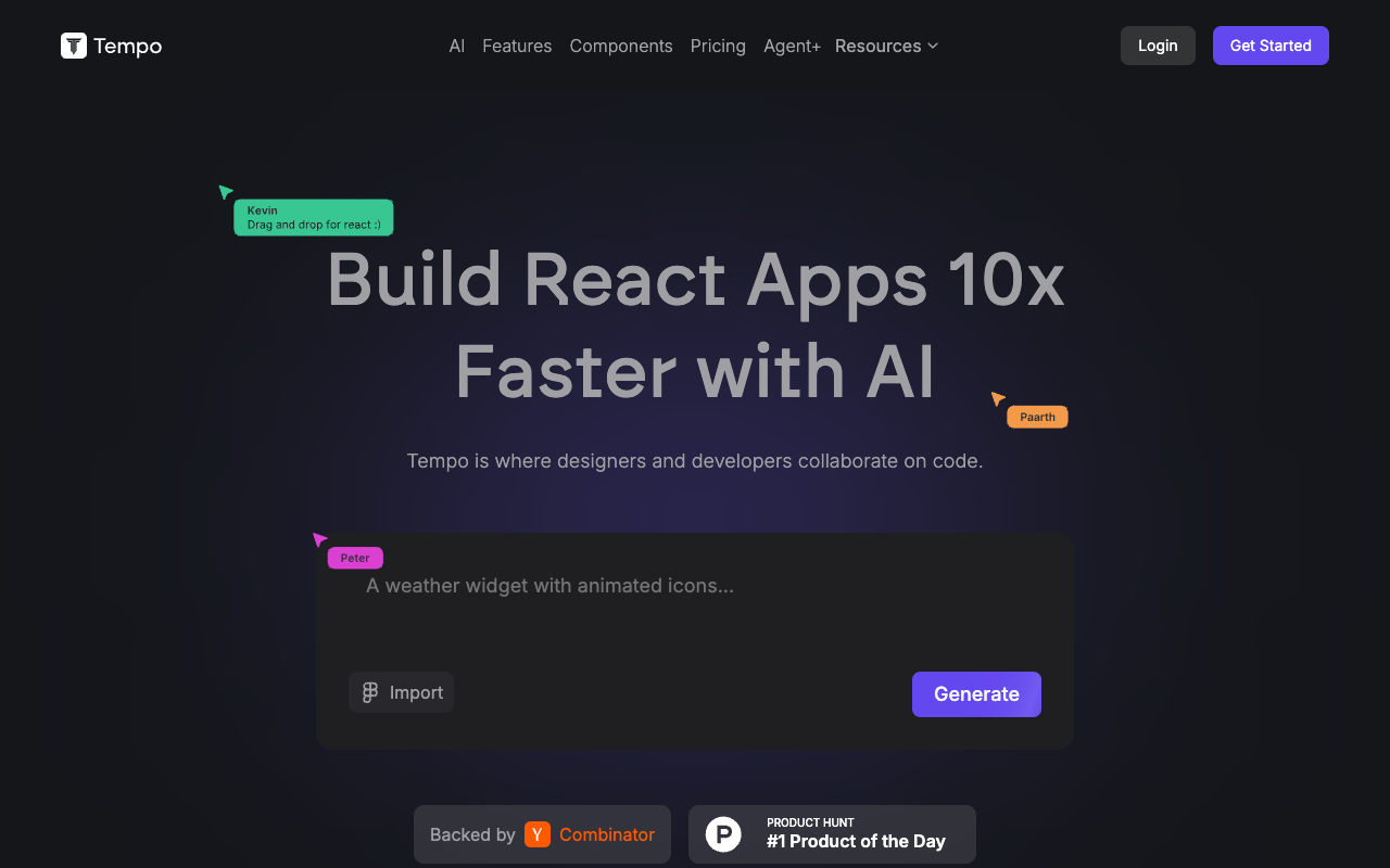 Tempo - A visual IDE for designers and developers to build apps faster with the MCP App Store visual-ide app-development AI