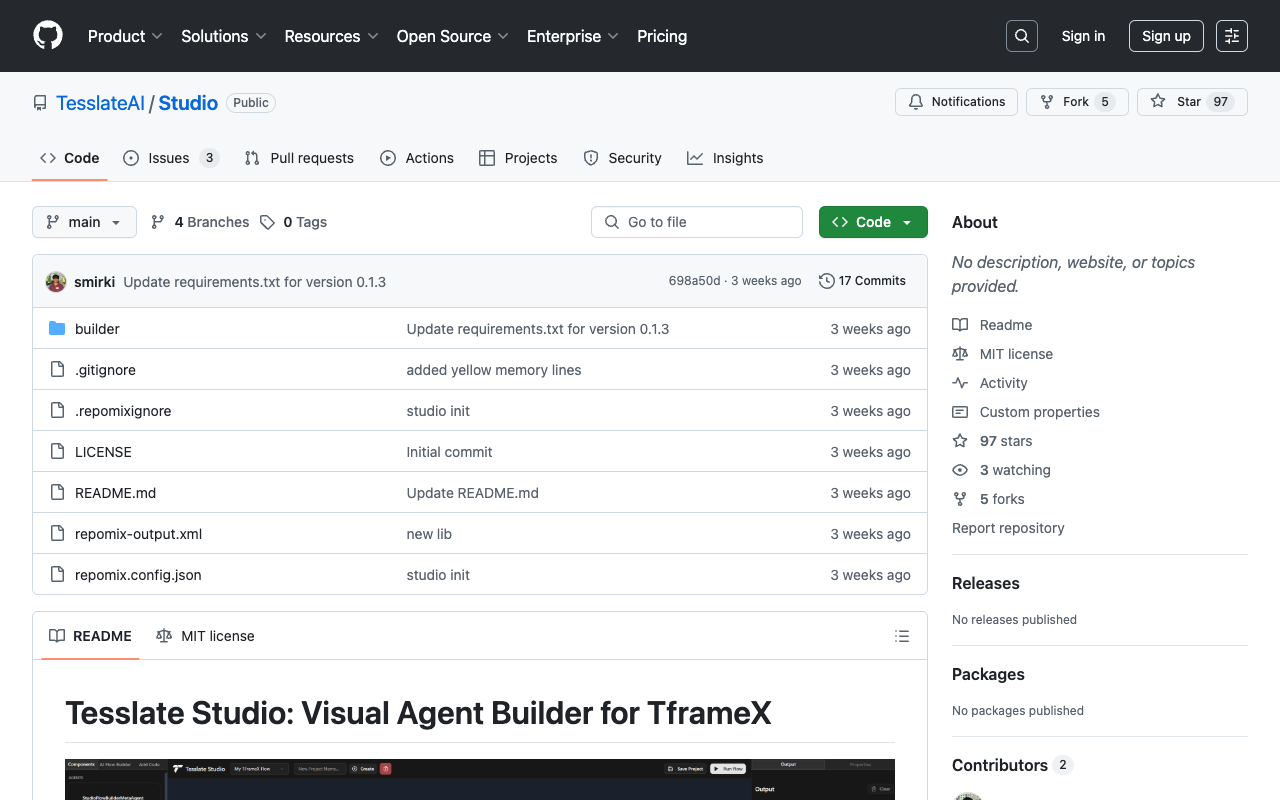 Tesslate Studio - A visual tool for creating AI agent flows AI Development Open Source