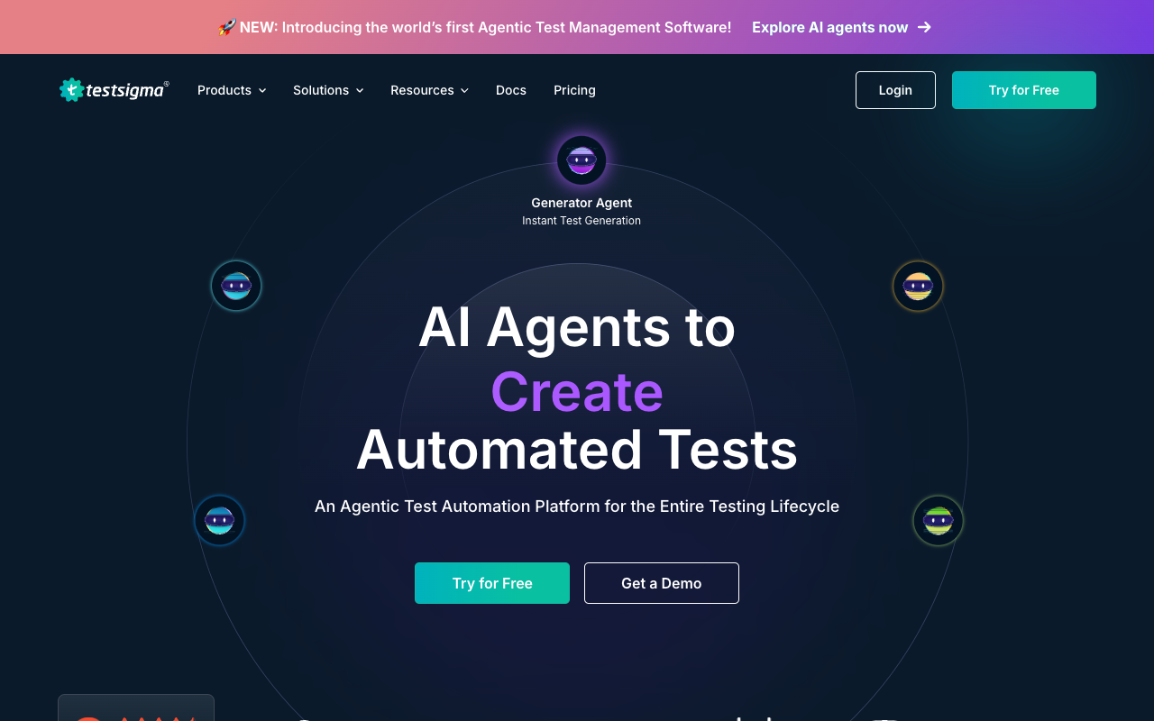 Testsigma - AI agents help teams create and run tests easily AI Testing Automation