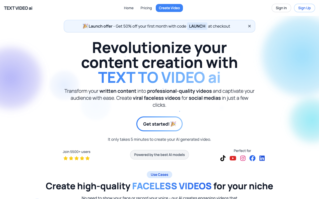 TEXT VIDEO ai - An AI Faceless Video Generator for Social Networks AI video-generation social-media
