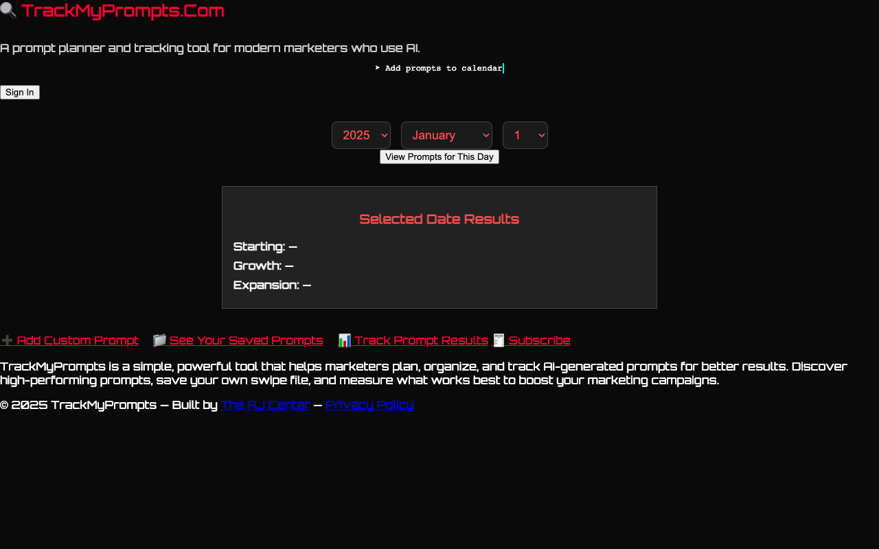 TrackMyPrompts.Com - An AI-powered tool to save, schedule, and track your marketing prompts AI marketing prompt-tracking