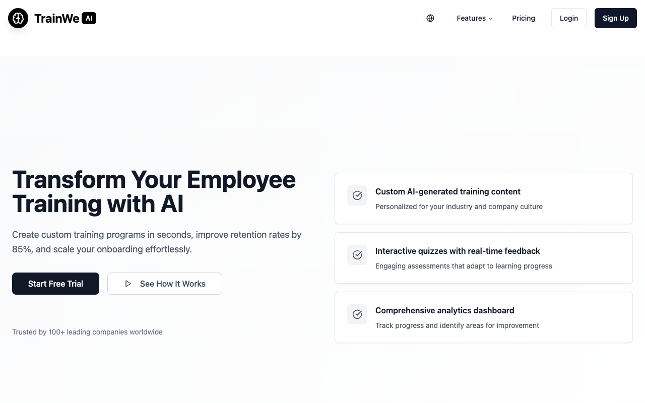 TrainWe AI - Transform Your Employee Training with AI employee-training AI onboarding