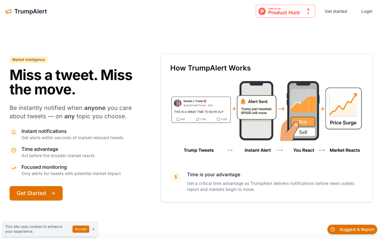 TrumpAlert.me - Get real-time alerts for market-moving tweets from Trump and Elon alerts market-intelligence AI