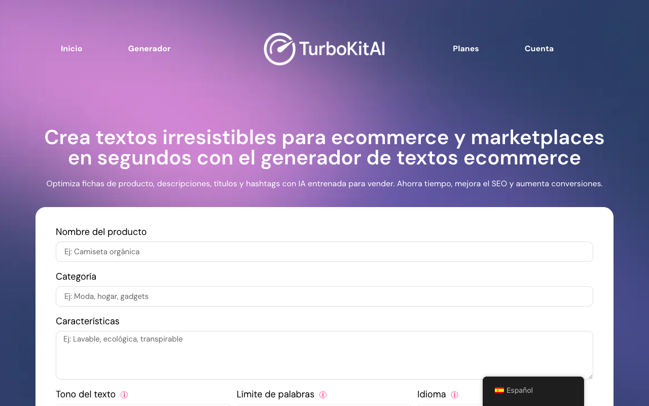 TurbokitAI - An AI tool that generates SEO-optimized product descriptions for ecommerce ecommerce AI SEO