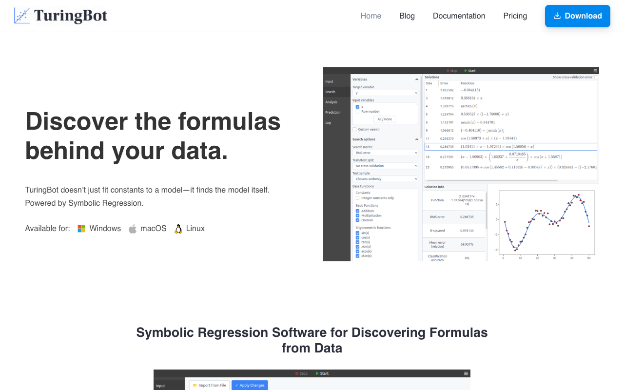 TuringBot - An AI tool that discovers mathematical formulas from your data AI symbolic-regression data-analysis