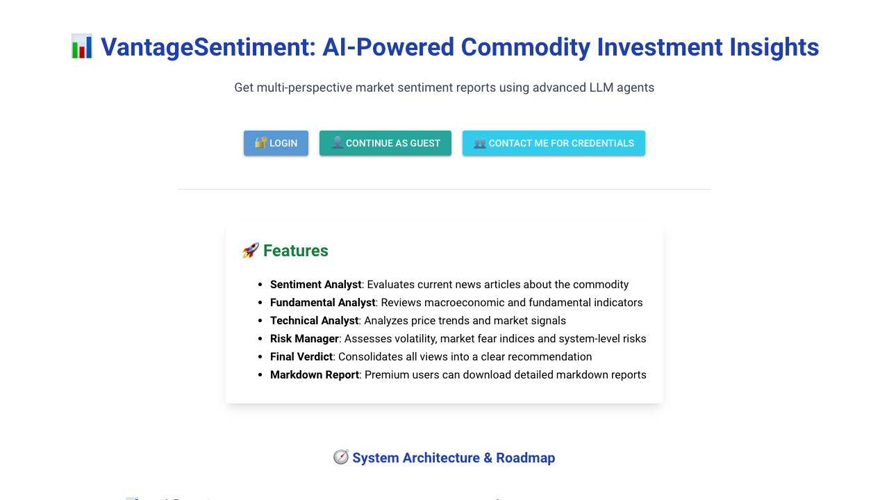 VantageSentiment - Your AI friend for smart investing AI Investment