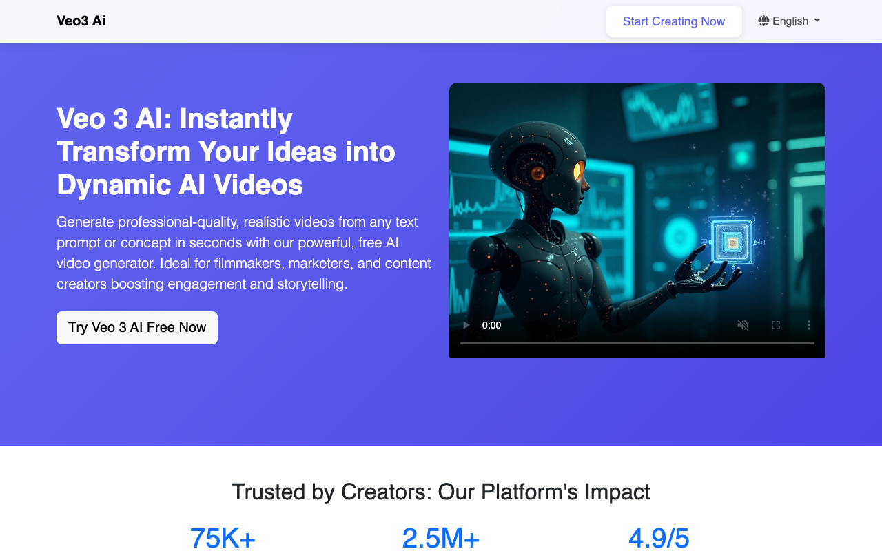 Veo 3 AI - Instantly Generate Stunning AI Videos from Text Prompts AI video-generation content-creation
