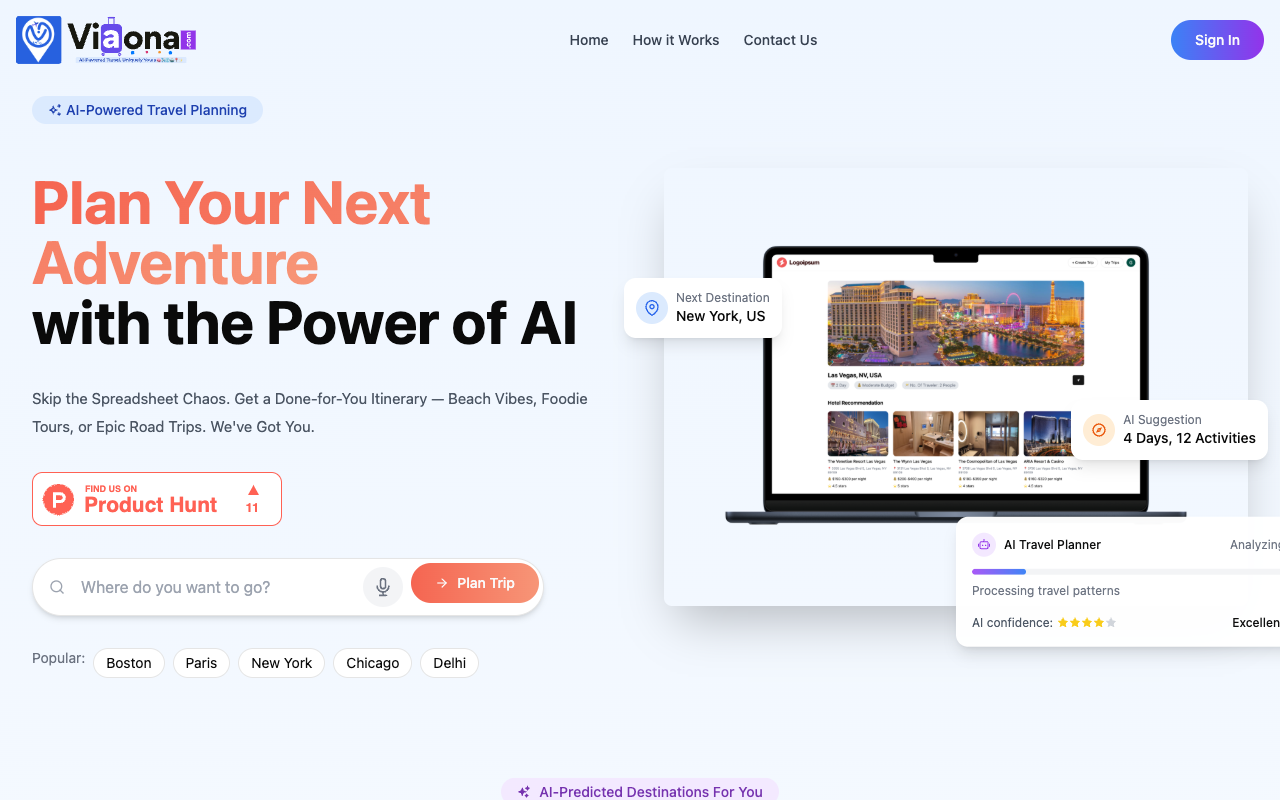 Viaona - Your Smart Travel Planner for Personalized Adventures Travel AI Technology