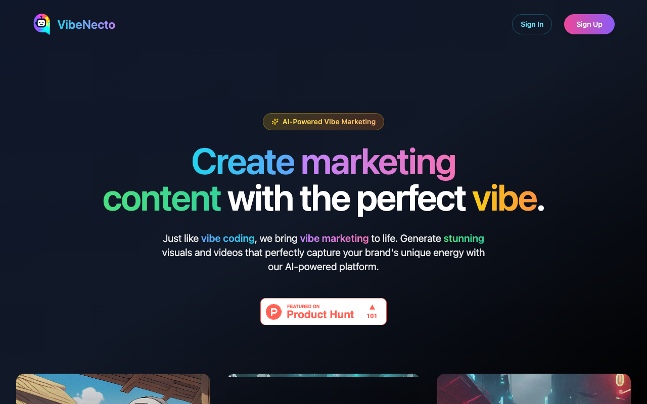 Vibenecto 2.0 - An AI tool that turns your words into engaging videos AI video-generation marketing
