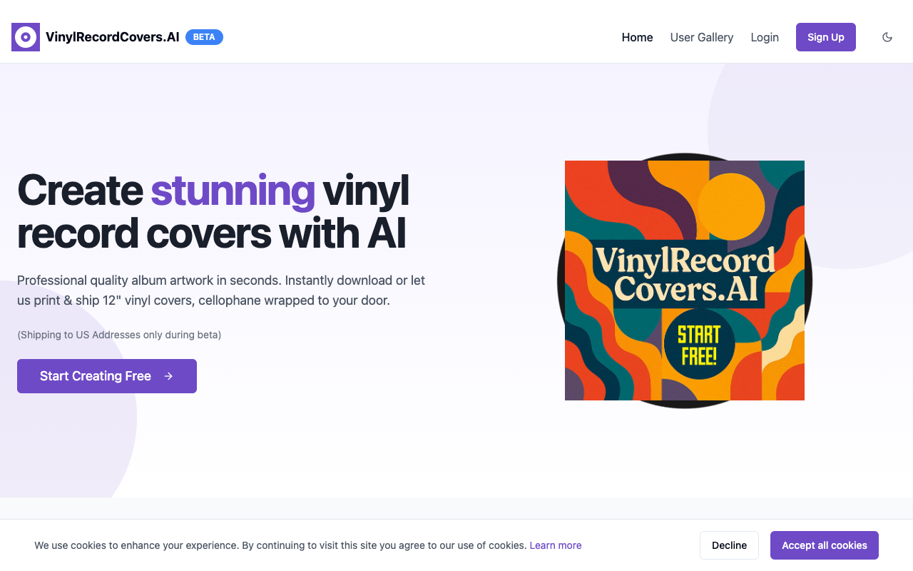 VinylRecordCovers.ai - Create stunning vinyl covers with AI in seconds vinyl AI album-artwork