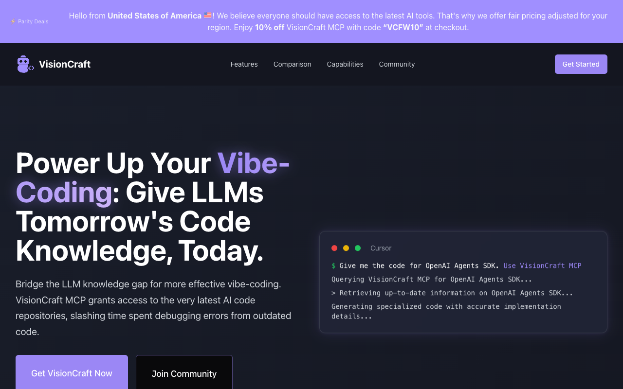 VisionCraft MCP - A smart tool for coding with the latest updates AI Coding Technology