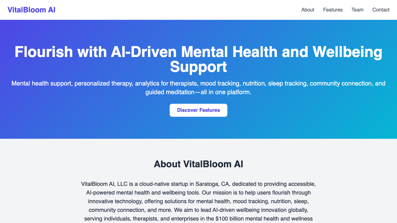 VitalBloom AI - Tools to Help You Feel Better Mental Health AI Technology