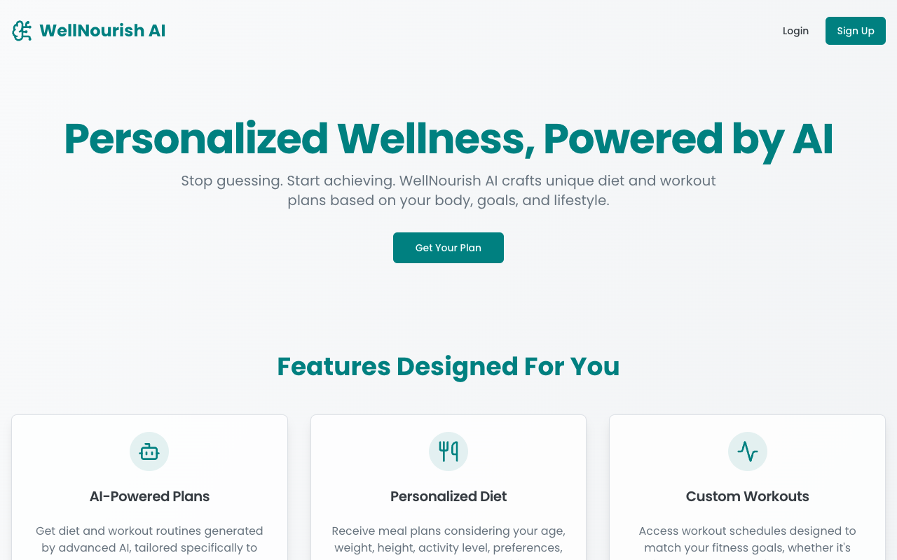 WellNourish AI - Get your special diet and workout plans AI Health Fitness