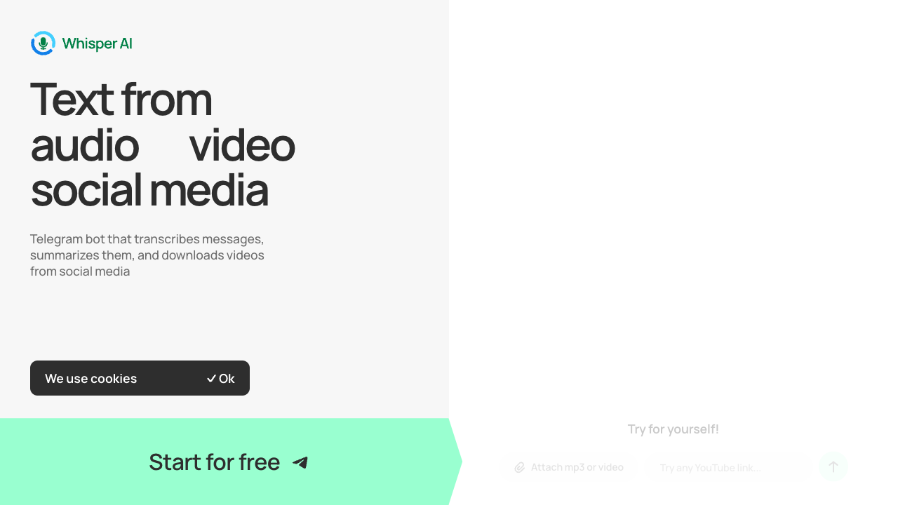 Whisper STT Telegram Bot - Quickly transcribe and summarize audio and video content transcription Telegram AI
