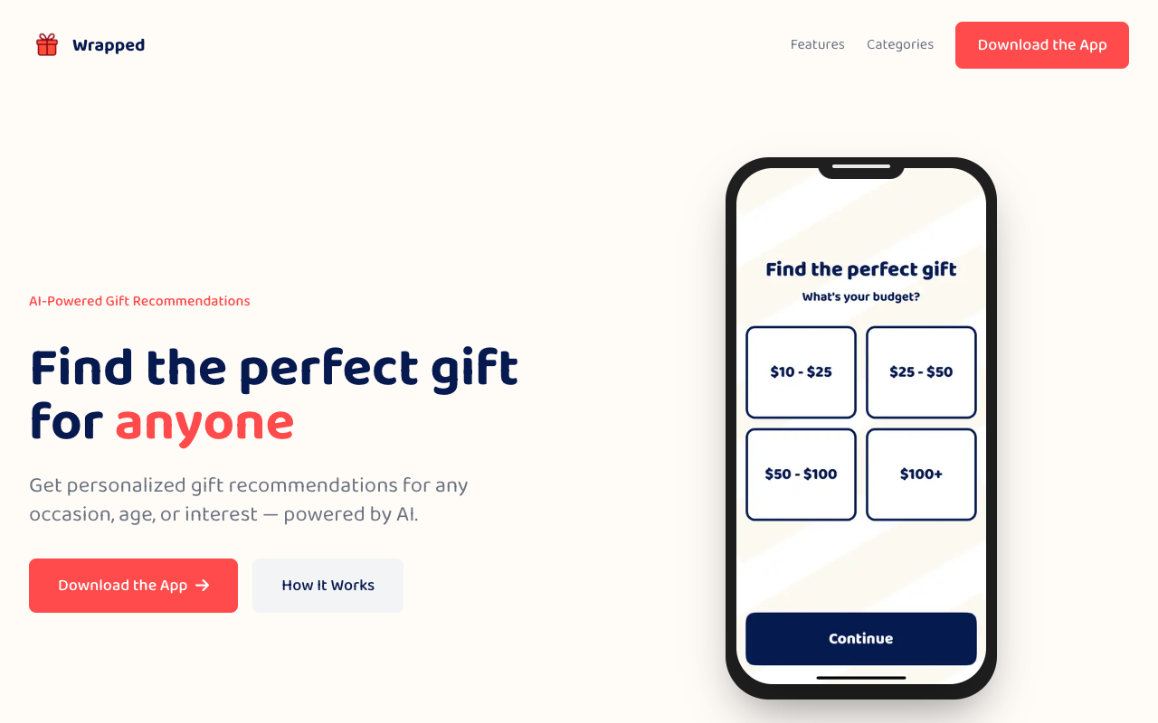 Wrapped - An AI-powered app that helps you find the perfect gift for anyone gifts AI recommendations