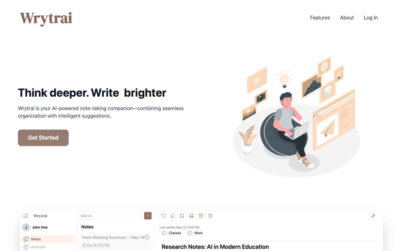 Wrytrai - An AI-powered note-taking app to enhance your writing and thinking AI note-taking writing