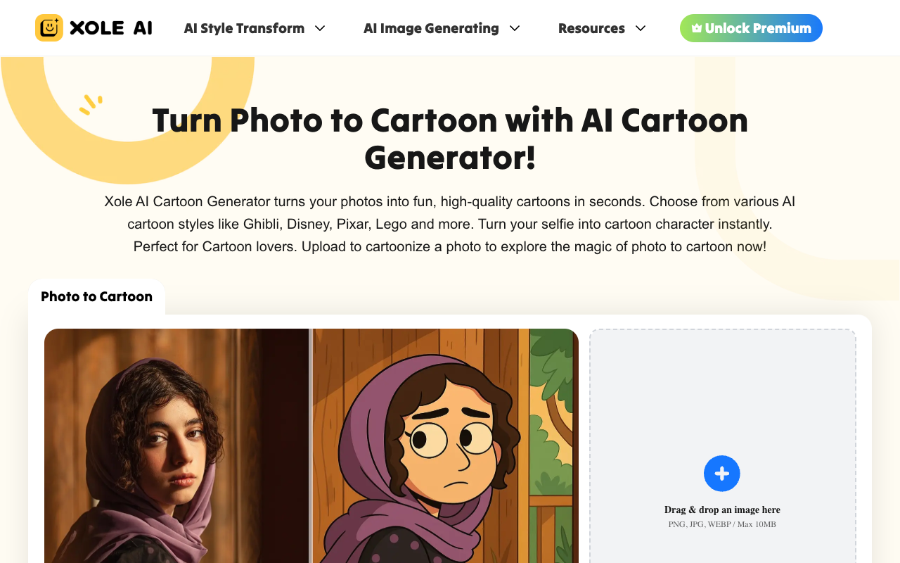 Xole AI Image Generator - An all-in-one tool to turn your photos into art, cartoons, and more image-generator cartoon AI