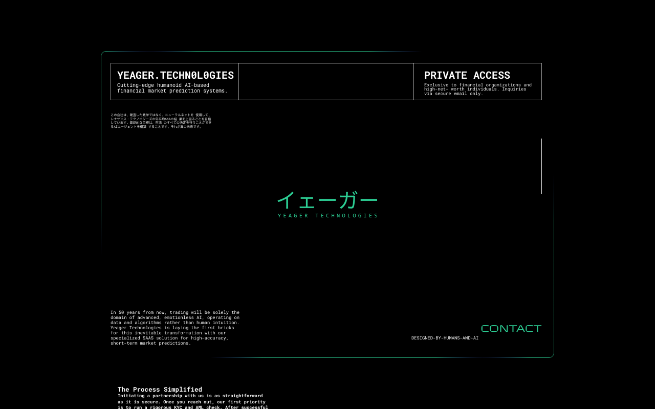 Yeager Technologies Limited - An AI-powered hedge fund that predicts financial markets AI finance hedge-fund