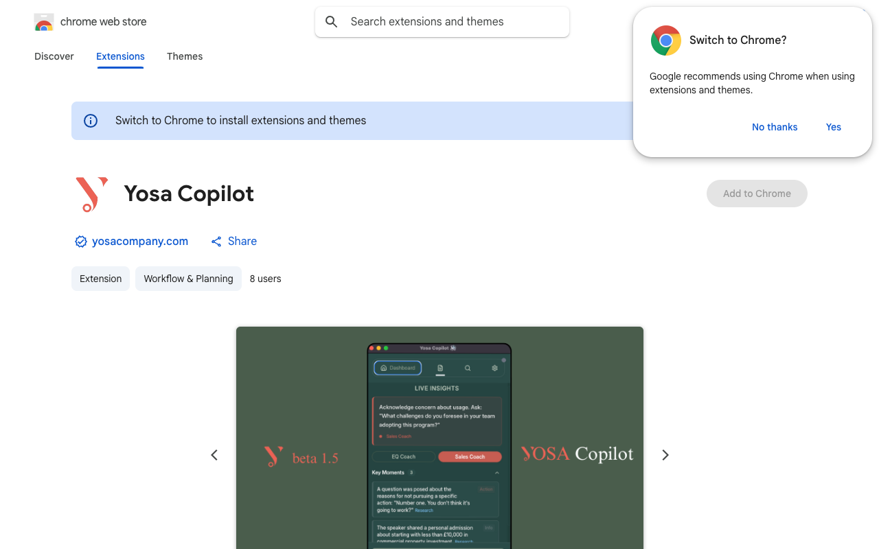 Yosa Copilot - Your assistant for calls and meetings Productivity Chrome Extension AI